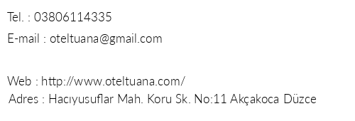 Tuana Beach Otel telefon numaralar, faks, e-mail, posta adresi ve iletiim bilgileri